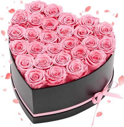 Vevor Preserved Flowers Pink 27-Rose Heart Box New