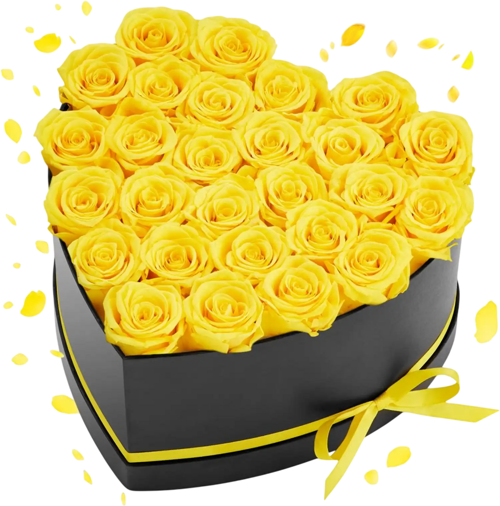 VEVOR Forever Flowers, 27 Preserved Roses in a Heart Shape Box, Eternal Flowers Immortal Bouquet Birthday Present for Women Her Wife Mothers, Anniversary, Valentine's Day,Christmas, Yellow