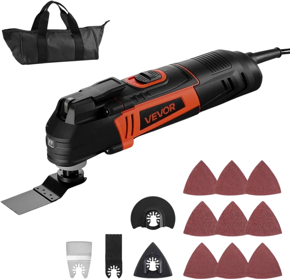 VEVOR Multitool Oscillating Tool, 3Amps Corded Oscillating Multi Tool with 6 Variable Speeds 15000 - 22000 OPM, 3.2° Oscillating Angle, 13PCS Saw Accessories, LED Work Light & Tool Bag