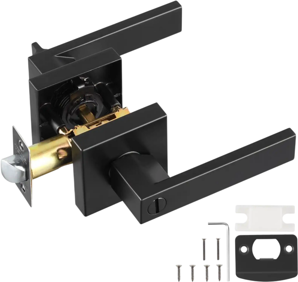 VEVOR Privacy Door Handle, 1 Pack Matte Black Door Lever, Left or Right Handing Reversible Lever with Keyless Lock, 45° Rotation to Open, Universal Square Interior for Bedroom and Bathroom Doors