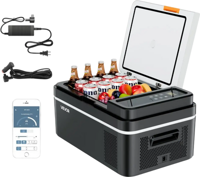 VEVOR Car Refrigerator, DC 12/24V AC100-240V Compressor Electric Cooler, -4°F to 68°F Car Fridge with APP Control, 21 QT Cars Freezer for RVs, Campsites, Boats, Camping, Fishing, 60W Portable Freezer