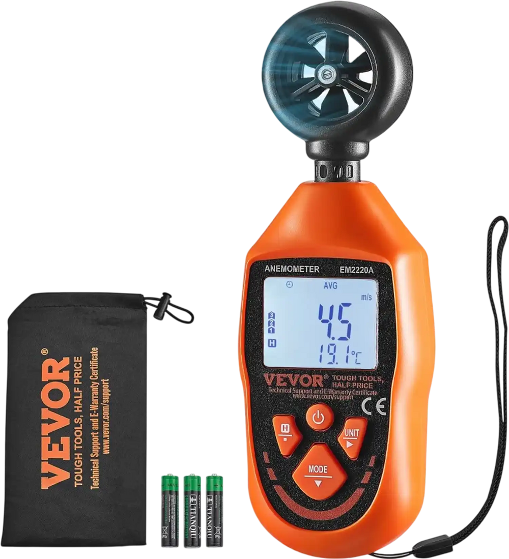 VEVOR Portable Anemometer, Temperature Range 14℉-113℉, Equipped with LED Backlit Display, Captures Wind Speed, Temperature, Air Volume, and Chill Factor, Ideal for Boating, Kite Surfing, Drone Pilo