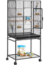 VEVOR Bird Cage, 24.6 x 16.7 x 53.9 inch, Flat Top, Wrought Iron Bird Flight Cage with Perches, Slide-Out Tray and Plastic Feeders, Casters, for Parrot, Blue Tit, Cockatiel, Canary, Budgerigar, Conure