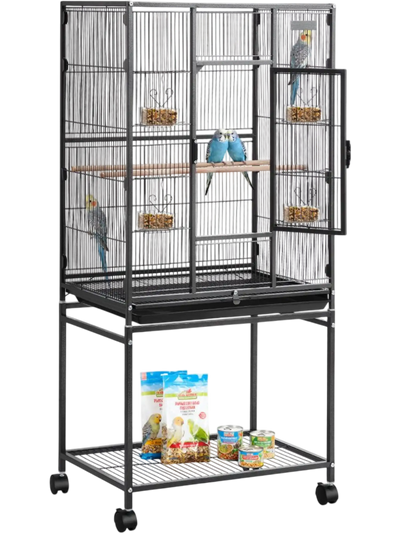 VEVOR Bird Cage, 24.6 x 16.7 x 53.9 inch, Flat Top, Wrought Iron Bird Flight Cage with Perches, Slide-Out Tray and Plastic Feeders, Casters, for Parrot, Blue Tit, Cockatiel, Canary, Budgerigar, Conure