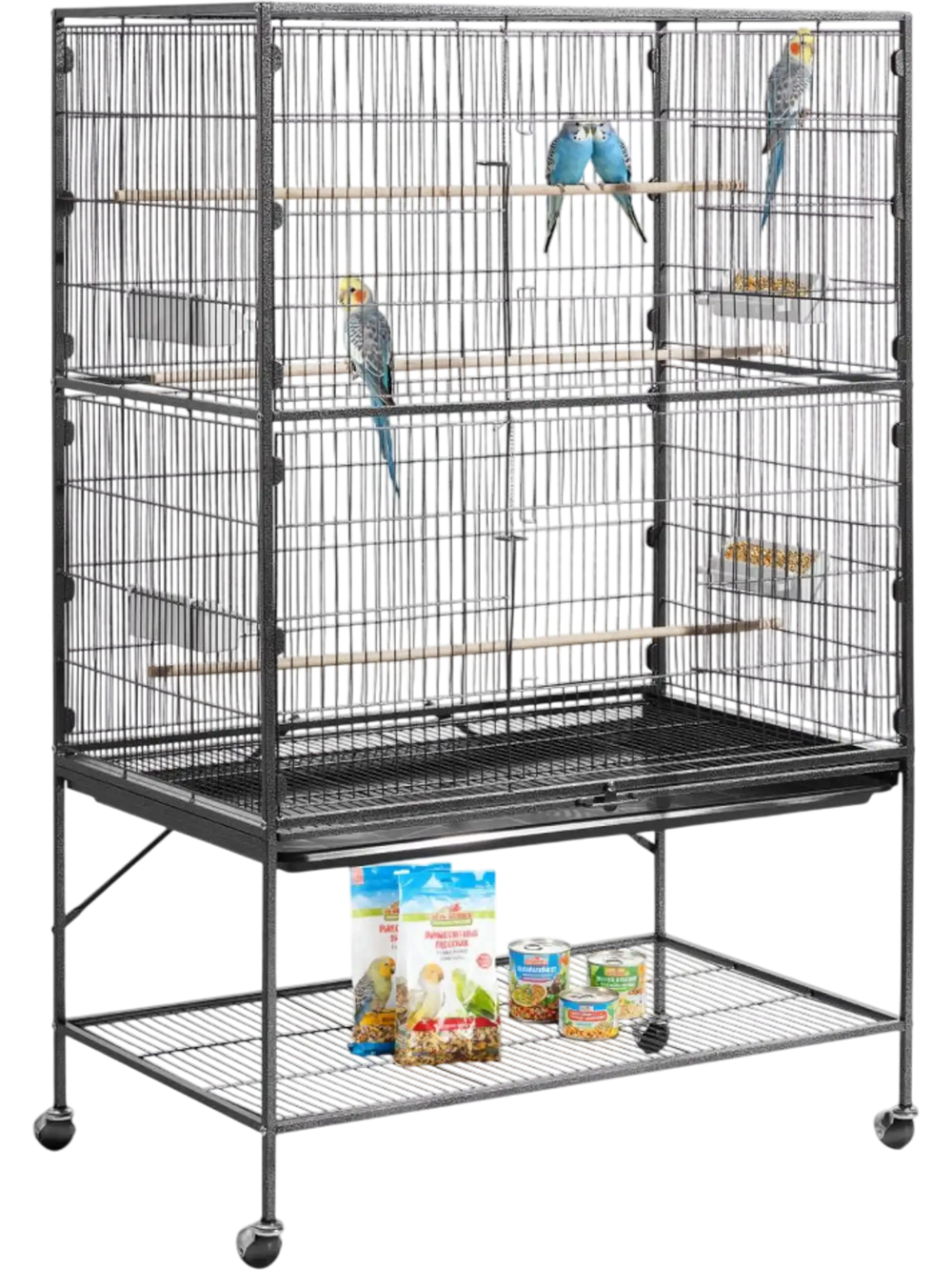 VEVOR Bird Cage, 36.6 x 22.8 x 59.5 inch, Flat Top, Wrought Iron Bird Flight Cage with Perches, Slide-Out Tray and Plastic Feeders, for Blue Tit, Cockatiel, Canary, Monk Parakeet, African Grey Parrot