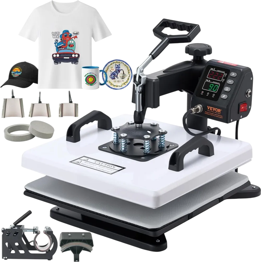 VEVOR Heat Press Machine, 15 x 15 in, 8-in-1 Multifunction, 360° Swing Away, Heat Up Fast and Even, Digital Precise Control, Sublimation Press Machine for T-Shirts, Mugs, Tumblers, Caps, Plates
