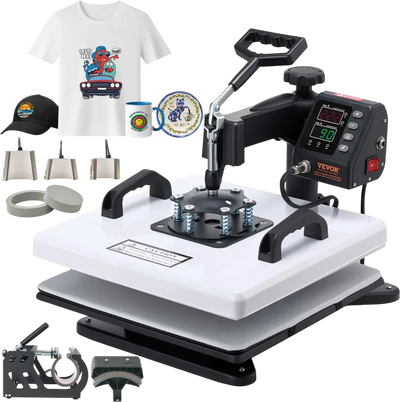 VEVOR Heat Press Machine, 15 x 15 in, 8-in-1 Multifunction, 360° Swing Away, Heat Up Fast and Even, Digital Precise Control, Sublimation Press Machine for T-Shirts, Mugs, Tumblers, Caps, Plates