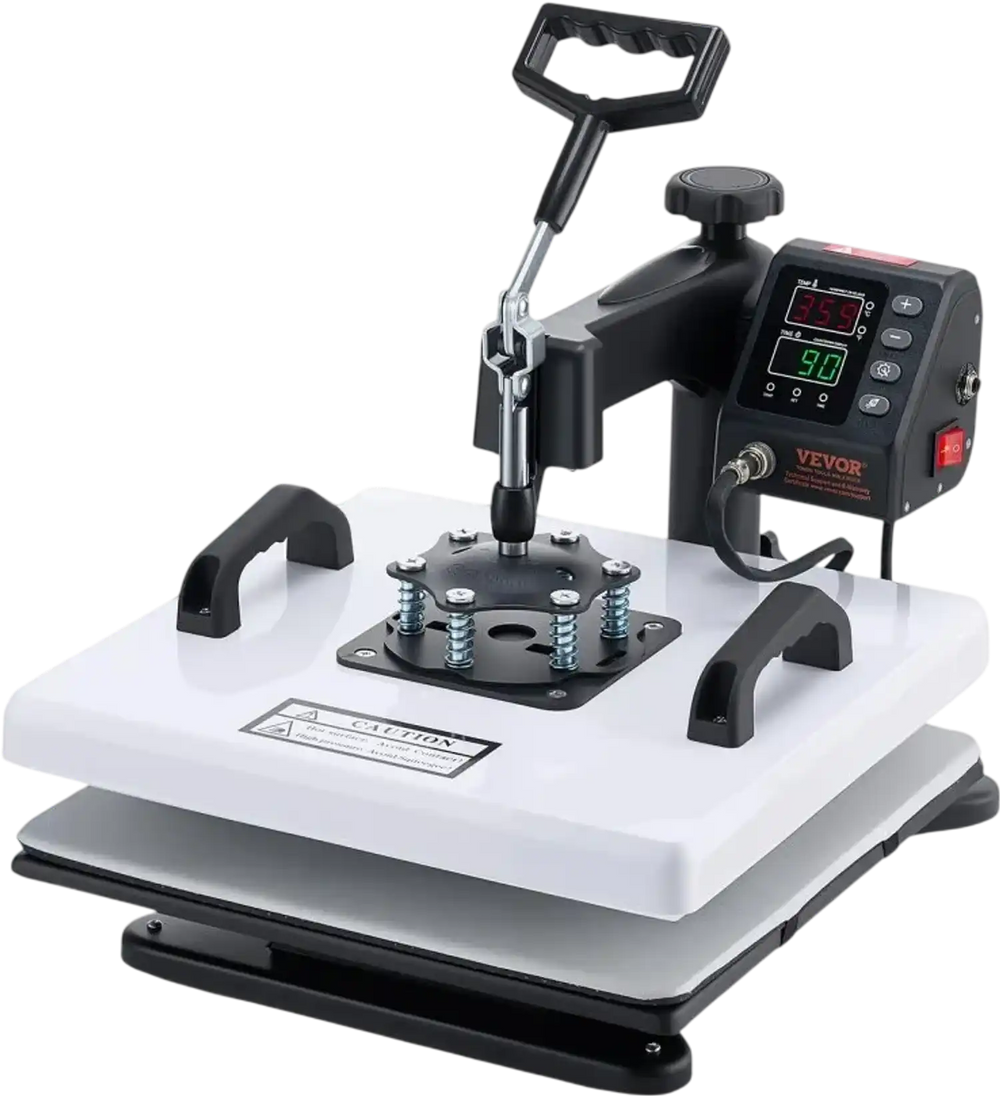 VEVOR Heat Press Machine, 15 x 15 in, 2-in-1 Multifunction, 360° Swing Away, 1200W Double Tube Fast and Even Heating, Digital Precise Control, Sublimation Press Machine for T-Shirts, Hats, Caps