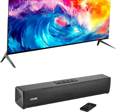 VEVOR Sound Bar for Smart TV, 2.0 Channel, 17-Inch Compact Soundbar TV Speakers for Projector, Bluetooth AUX Connection, Remote Control, Easy Setup, 80W Surround Sound System for PC Home Theater Audio