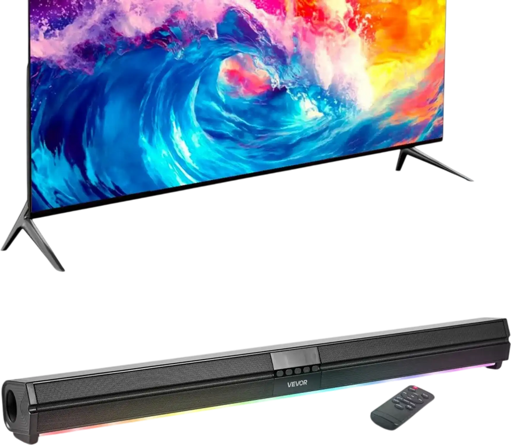 VEVOR Sound Bar for Smart TV, 2.0 Channel, 32-Inch Compact Soundbar TV Speakers for Projector, Bluetooth AUX Connection, Remote Control, Easy Setup, 80W Surround Sound System for PC Home Theater Audio