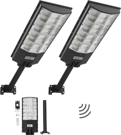 VEVOR 8000W Solar Street Lights Outdoor, 450000LM, Commercial Parking Lot Lights Dusk to Dawn, LED Flood Security Lamp with Motion Sensor, IP67 Waterproof Outdoor Lighting, for Driveway Yard, 2 Pack