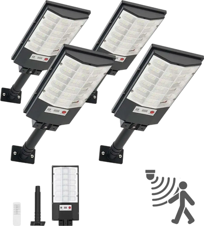 VEVOR 4 Pack 500W Solar Street Lights Outdoor, 50000LM, Commercial Parking Lot Lights Dusk to Dawn, LED Flood Security Lamp with Motion Sensor, IP65 Waterproof Outdoor Lighting, for Driveway Yard