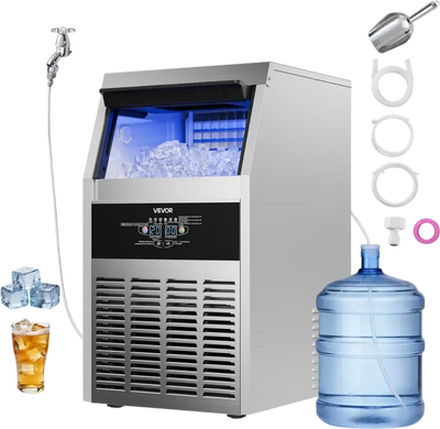 VEVOR Commercial Ice Maker Machine, 150 lbs/24h with 30 lbs Storage Capacity, Built-in/Freestanding/Under Counter, Stainless Steel Ice Maker with LED Display & Self-Cleaning, for Home Bar Restaurant