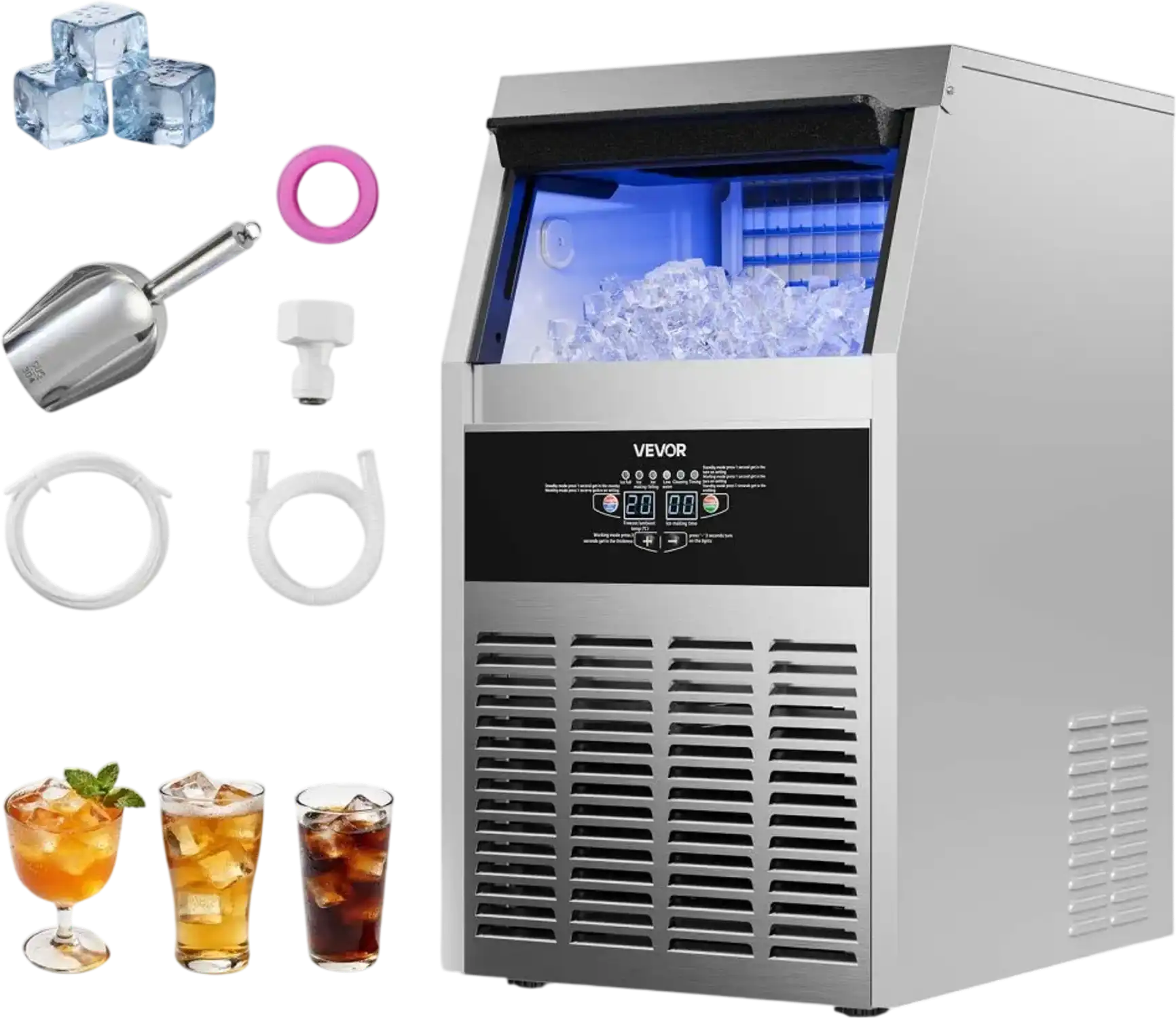 Vevor Ice Maker Commercial Freestanding Under-Counter 160 lbs/24h 30 lbs Storage New