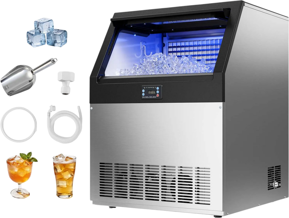 VEVOR Commercial Ice Maker Machine, 265 lbs/24h with 85 lbs Storage Capacity, Built-in/Freestanding/Under Counter, Stainless Steel Ice Maker with LED Display & Self-Cleaning, for Home Bar Restaurant
