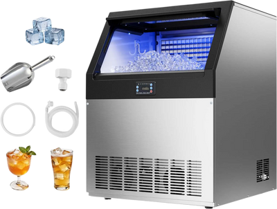 VEVOR Commercial Ice Maker Machine, 360 lbs/24h with 85 lbs Storage Capacity, Built-in/Freestanding/Under Counter, Stainless Steel Ice Maker with LED Display & Self-Cleaning, for Home Bar Restaurant