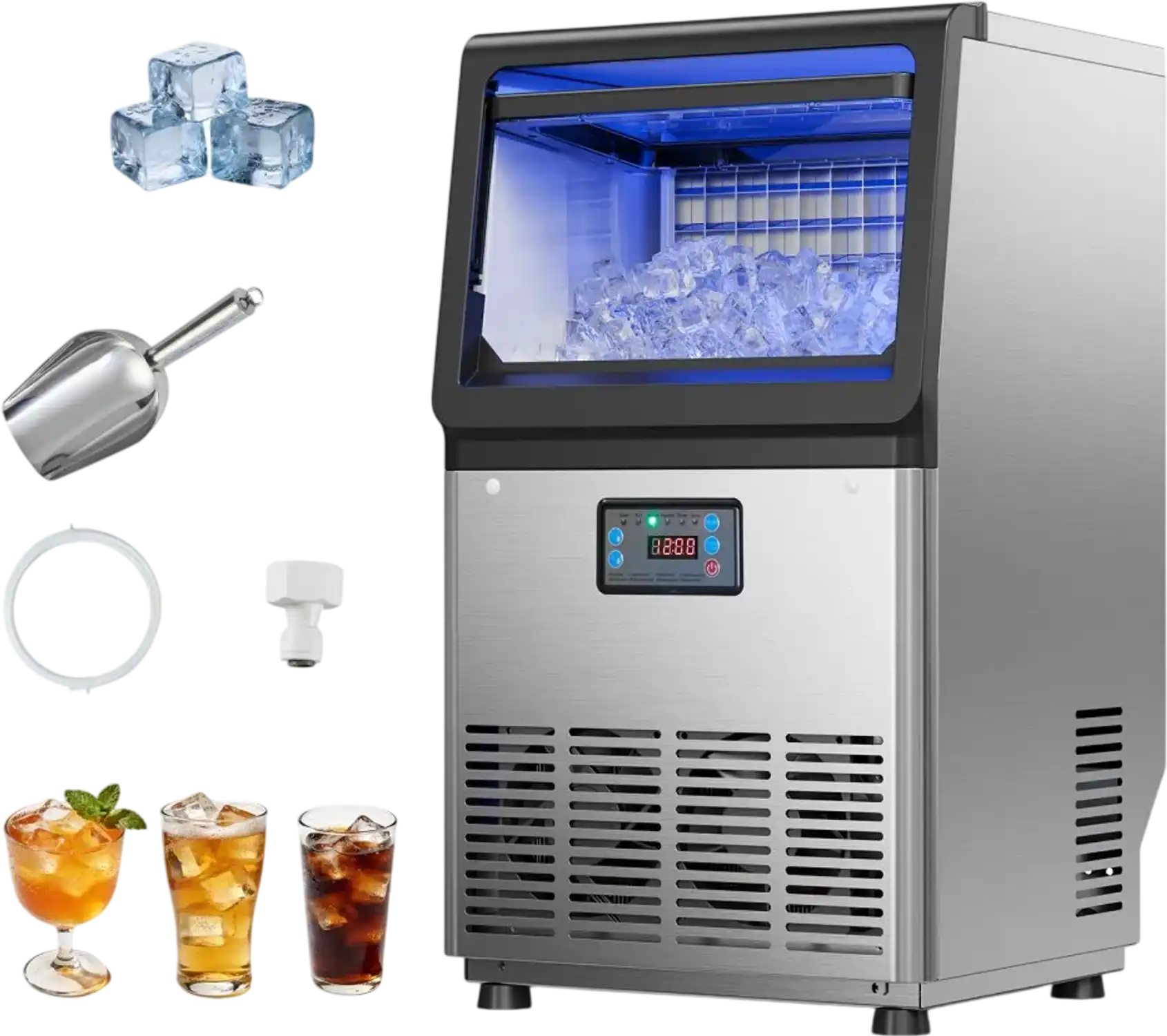 Vevor Ice Maker Commercial 80 lbs/24h Countertop Freestanding Under Counter Stainless Steel with LED Display & Self-Cleaning New