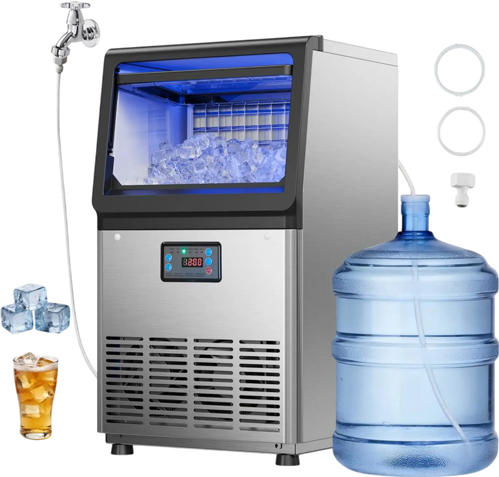 VEVOR Commercial Ice Maker Machine, 90 lbs/24h with 13 lbs Storage Capacity, Countertop/Freestanding/Under Counter, Stainless Steel Ice Maker with LED Display & Self-Cleaning, for Home Bar Restaurant