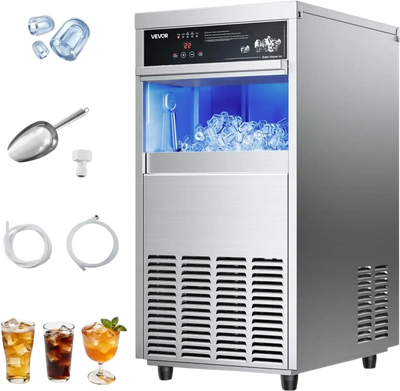 Vevor Ice Maker Commercial 100 lbs/24h Built-In Freestanding Under-Counter Stainless Steel with LED Display Self-Cleaning New