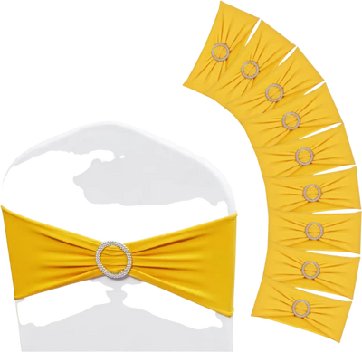Vevor Chair Sashes Stretch Spandex with Round Buckle Golden Yellow 100 pcs New