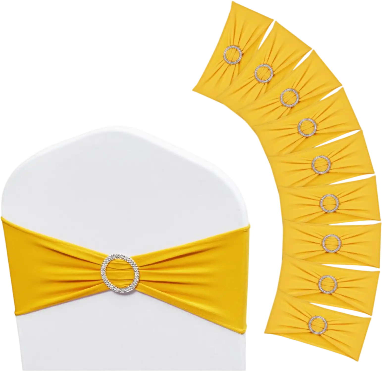 Vevor Chair Sashes Stretch Spandex Chair Bands with Round Buckle Golden Yellow 50 PCS New