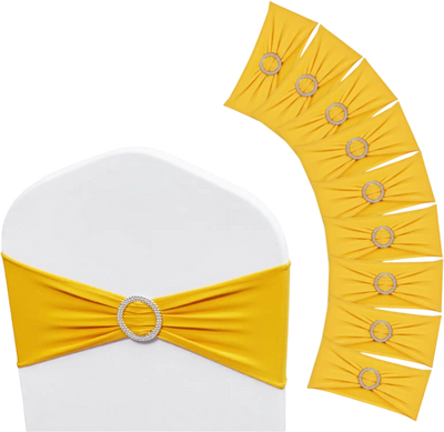 Vevor Chair Sashes Stretch Spandex Chair Bands with Round Buckle Golden Yellow 50 PCS New