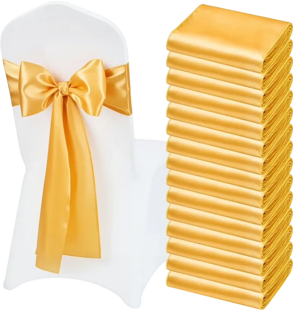 VEVOR Satin Chair Sashes Bows, 50PCS Chair Ribbon Ties Back Sash, 7 x 108 inch, Gold Wedding Reception Decoration, for Wedding Ceremony Baby Shower Party Events Banquet Chair Cover Decoration