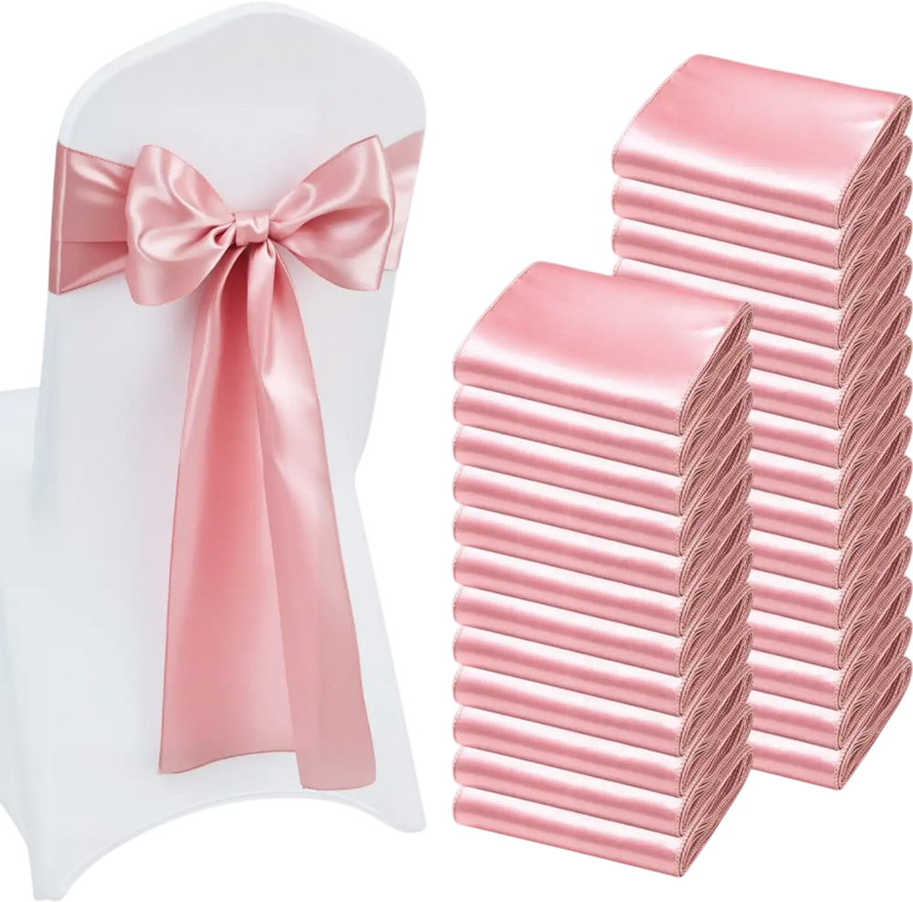 VEVOR Satin Chair Sashes Bows, 100PCS Chair Ribbon Ties Back Sash, 7 x 108 inch, Rose Gold Wedding Reception Decoration, for Wedding Ceremony Baby Shower Party Events Banquet Chair Cover Decoration