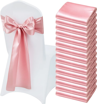 VEVOR Satin Chair Sashes Bows, 50PCS Chair Ribbon Ties Back Sash, 7 x 108 inch, Rose Gold Wedding Reception Decoration, for Wedding Ceremony Baby Shower Party Events Banquet Chair Cover Decoration