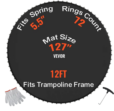 Vevor Trampoline Mat 12' Round Replacement Jumping Mat 72 V-Rings 5.5
