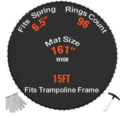 Vevor Trampoline Mat Replacement Jumping Mat for 15' Round Frame 96 V-Rings 6.5