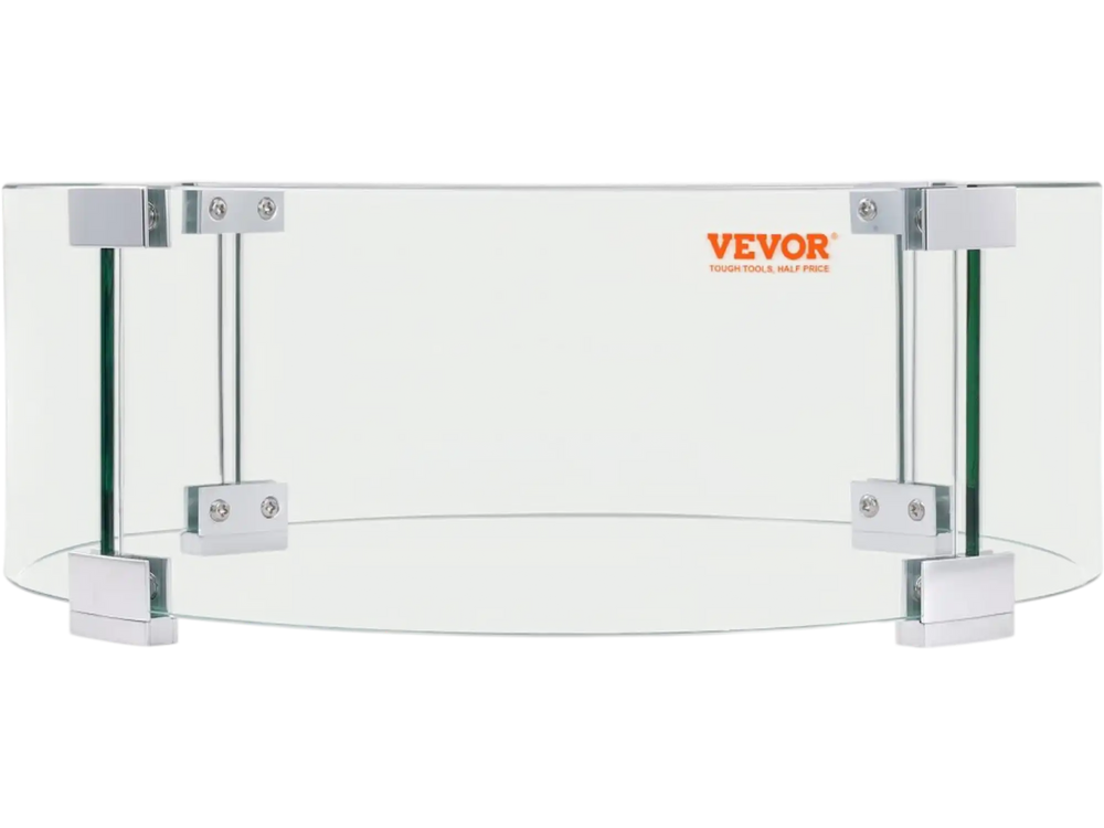 VEVOR Fire Pit Wind Guard, 26 x 26 x 6 Inch Glass Flame Guard, Round Glass Shield, 1/4-Inch Thick Fire Table, Clear Tempered Glass Flame Guard, Aluminum Alloy Feet for Propane, Gas, Outdoor