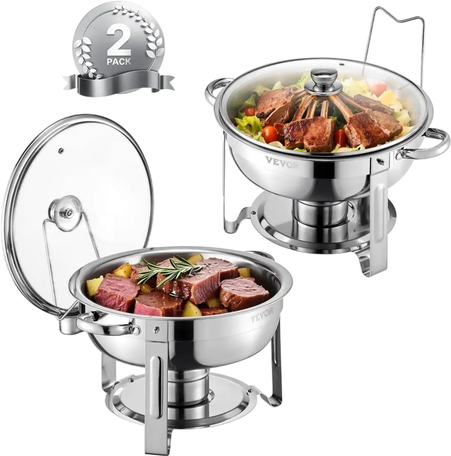 Vevor Chafing Dish Buffet Set 5 Qt 2-Pack Round Stainless Steel Silver New