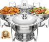 VEVOR Chafing Dish Buffet Set, 5 Qt 4 Pack, Stainless Steel Chafer with 4 Full Size Pans, Round Catering Warmer Server with Lid Water Pan Folding Stand Clip, for Weddings Parties Banquets, Silver
