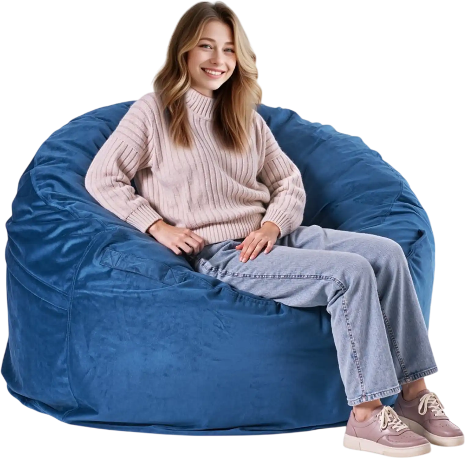 Vevor Bean Bag Chair Round Dutch Velvet Memory Foam Blue 46x46x25