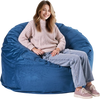 VEVOR Bean Bag Chair, Round BeanBag Chair with Removable & Washable Cover for Adult, Dutch Velvet & High-Density Foam Filling Adult Bean Bag with Handle and Side Pocket for Living Room, Bedroom, Blue