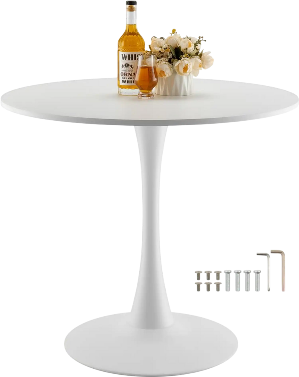 VEVOR Round Dining Table, 31.5 in Wood Table for 2-4 Person, Modern Circle Furniture, Leisure Coffee Office Tables with Pedestal Base in Tulip Design, for Home Kitchen Living Room, White(Only Table)