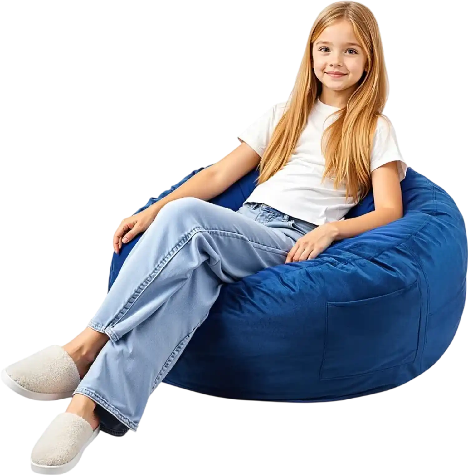 Vevor Bean Bag Chair 3' Round Dutch Velvet Memory Foam Blue New