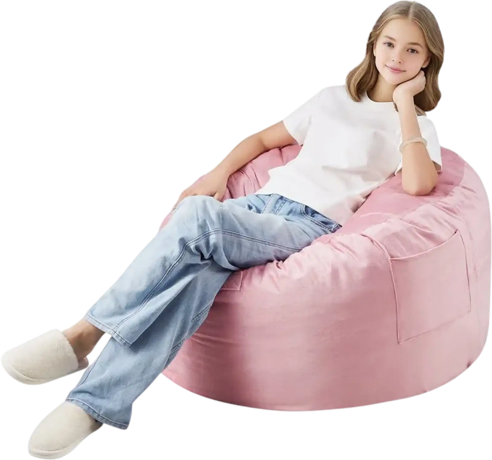 VEVOR Bean Bag Chair, 3 feet Round Bean Bag Chair with Removable and Washable Cover, 25D Memory Foam Filled with Soft and Smooth Dutch Velvet, Bean Bag for Bedroom or Playroom, Pink