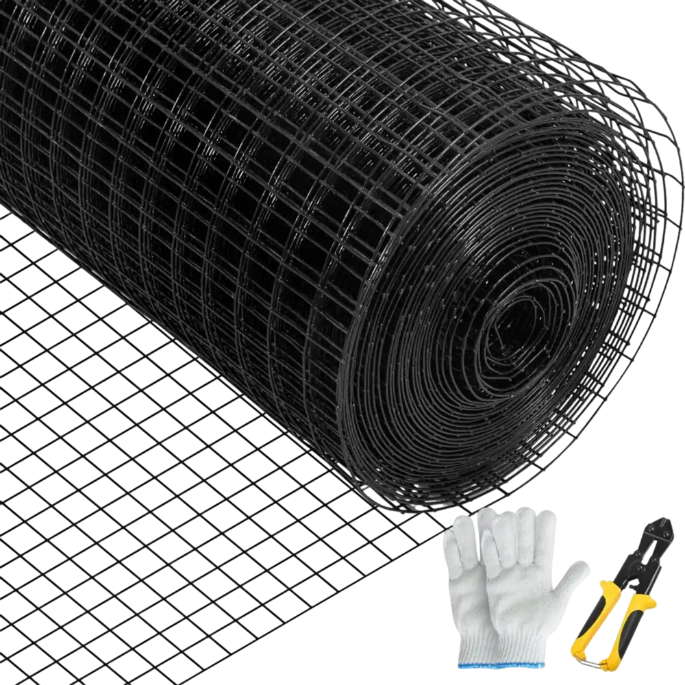 VEVOR Hardware Cloth, 36" x 50' & 1"x1" Mesh Size, Galvanized Steel Vinyl Coated 16 Gauge Chicken Wire Fencing with A Cutting Plier & A Pair of Fabric Gloves, for Garden Fencing & Pet Enclosures,