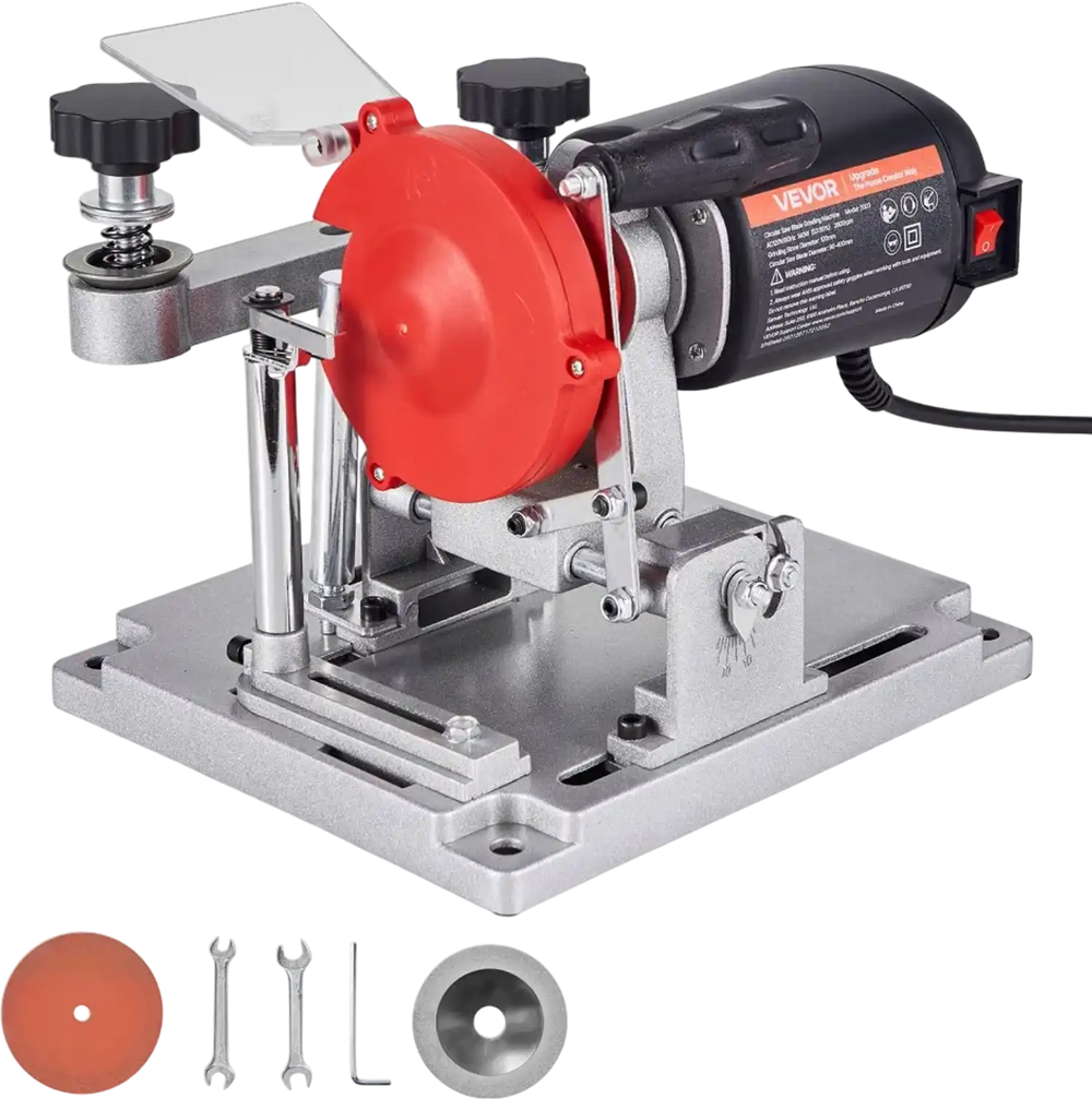 VEVOR Circular Saw Blade Sharpener, 140W 3800RPM Electric Saw Blade Sharpening Machine with 4" Ceramic & Diamond Grinding Wheels - Fits 3.5" to 15.7" Diameter Circular Saw Blades