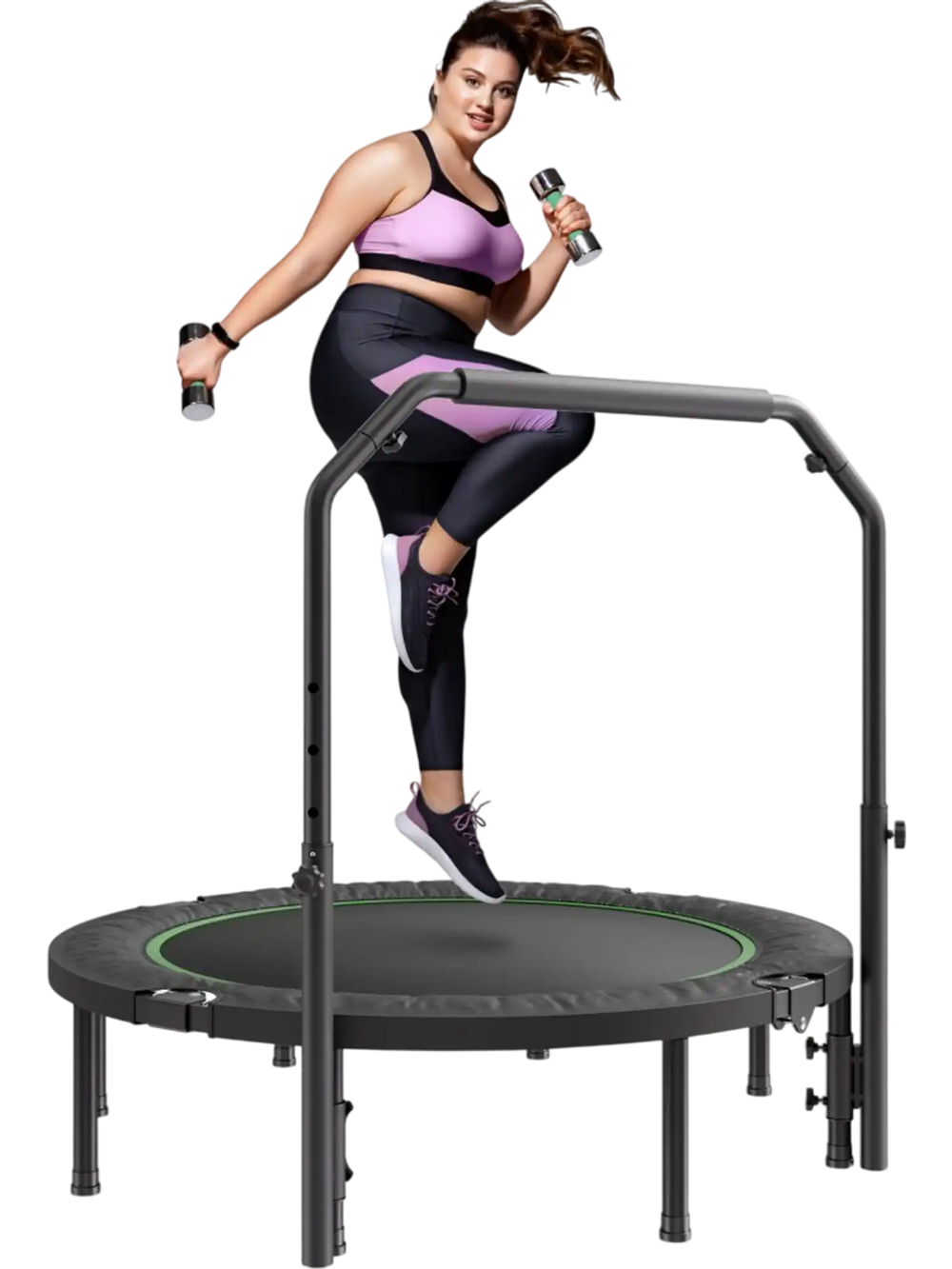 VEVOR Foldable Mini Trampoline, 52 Inch Fitness Rebounder, Max Load 450lbs Exercise Trampoline, Stable & Quiet Trampoline with 4 Level Height Adjustable Foam Handle, for Adults Indoor/Garden Workout
