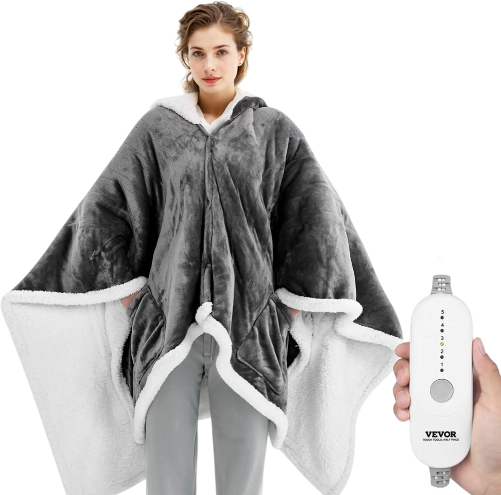 VEVOR Wearable Heated Throw Blanket Electric Shawl, Portable Robe Blanket Hoodie for Women, 5 Heating Levels, 3H Auto Shut-Off, Overheat Protection,Winter for Adult Mom Girlfriend,Machine Washable