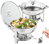 VEVOR Chafing Dish Buffet Set, 4 Qt 2 Pack, Stainless Steel Chafer with 2 Full Size Pans, Round Catering Warmer Server with Vented Glass Lid Water Pan Stand Fuel Holder Hook Spoon, at Least 4 People E