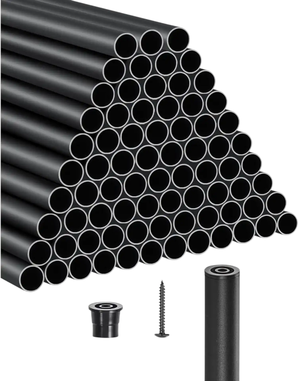 VEVOR Staircase Balusters 101 Pack, 32 In Aluminum Stair Balusters, 3/4 In Water-Proof Round Metal Spindle Railing, Hollow Deck Railing with Rail Caps & Screws for Stairs, Porch, Patio, Fence, Black