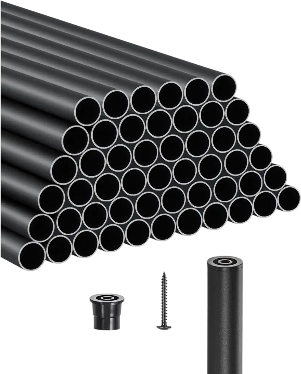 VEVOR Staircase Balusters 51 Pack, 36 In Aluminum Stair Balusters, 3/4 In Water-Proof Round Metal Spindle Railing, Hollow Deck Railing with Rail Caps & Screws for Stairs, Porch, Patio, Fence, Black