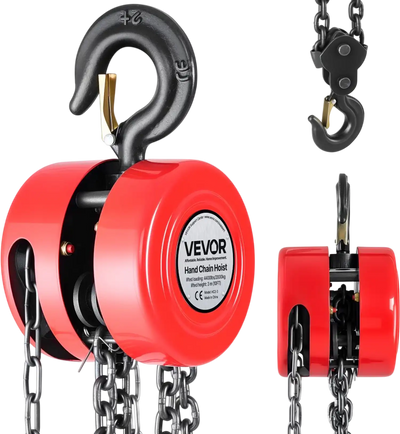 VEVOR Hand Chain Hoist, 2 Ton 4400 lbs Capacity, Manual Chain Block with Upgrade G70 Galvanized Chain, 10 ft Lifting Height, Heavy Duty Pulley Hoist for Garage Warehouse Automotive Machinery, Red