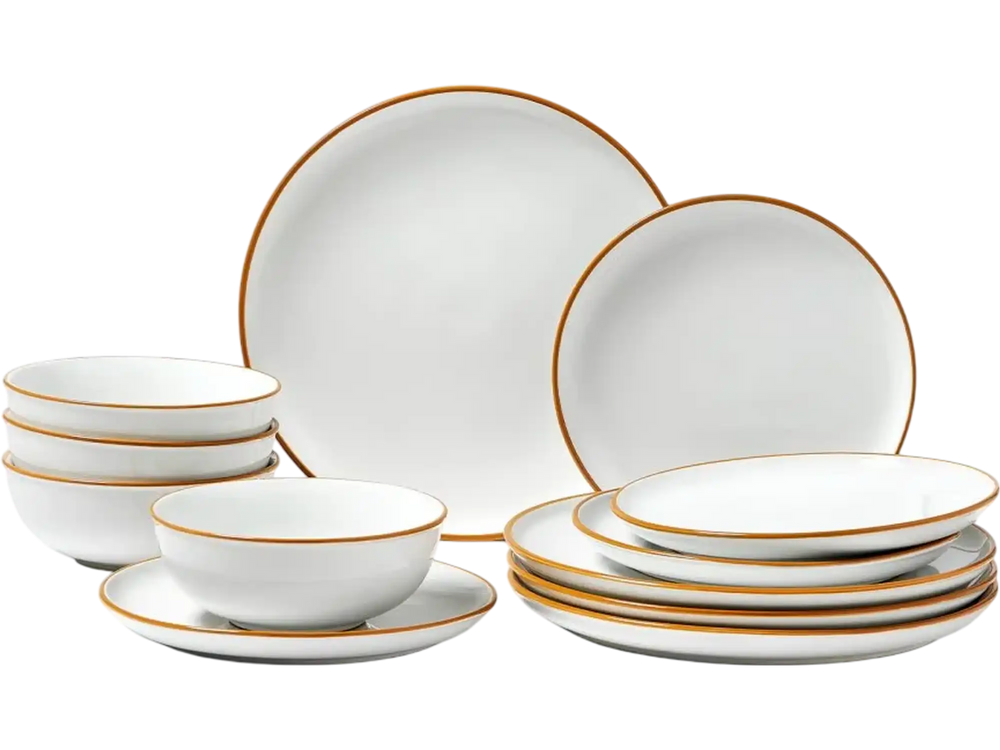 VEVOR Dinnerware Set, Service for 4 (12 PCS), Round Plates and Bowls Sets, Scratch Resistant Ceramic Dinner Ware, Dishwasher and Microwave Suitable Kitchen Dish, for Dessert Salad Soup Pasta, White