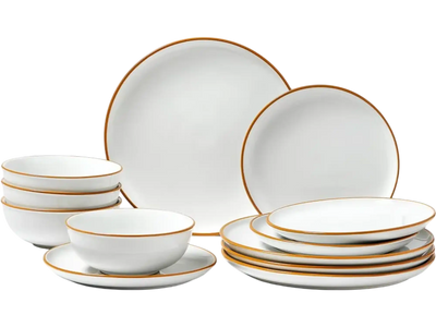 Vevor Dinnerware Set Service for 4 12-Piece Ceramic Plates and Bowls White New
