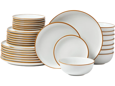 VEVOR Dinnerware Set, Service for 8 (32 PCS), Round Plates and Bowls Sets, Scratch Resistant Ceramic Dinner Ware, Dishwasher and Microwave Suitable Kitchen Dish, for Dessert Salad Soup Pasta, White